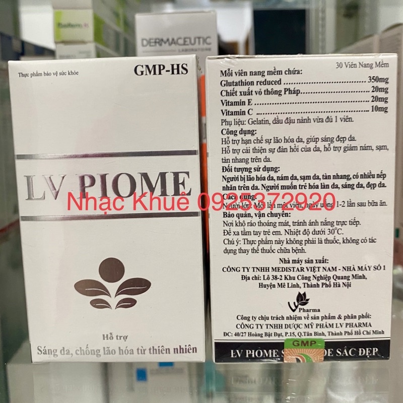 Viên uống trắng da mờ thâm nám LV PIOME 30 viên