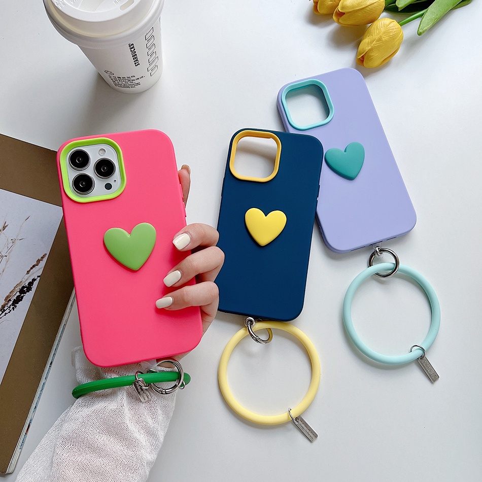 Ốp Điện Thoại Silicone Mềm 3 Trong 1 Có Vòng Nhẫn Hình Trái Tim Cho iphone 11 pro x xr xs max 7 8 6 6s plus