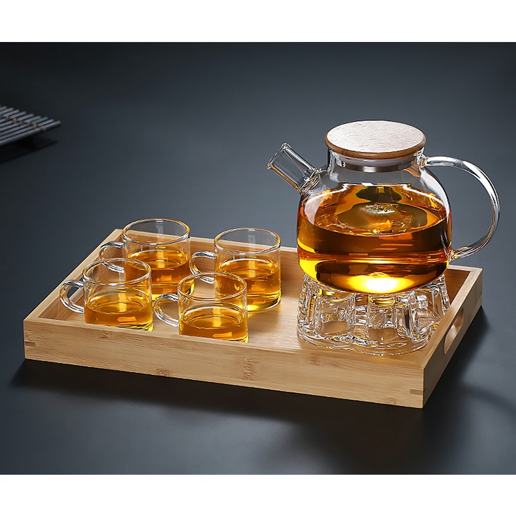 Bộ Ấm Trà Pha Lê Bình Trà Hoa Cúc Thủy Tinh 6 Chén Dung Tích 1000 Ml Chịu Nhiệt Có Lõi Lọc