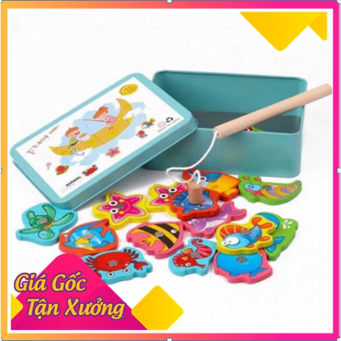 BỘ CÂU CÁ GỖ – ĐỒ CHƠI CÂU CÁ BẰNG GỖ HỘP THIẾC GIÁO CỤ MONTESSORI GIÚP BÉ RÈN LUYỆN TÍNH KHÉO LÉO