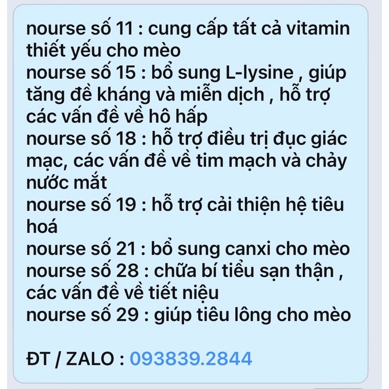 VITAMIN NOURSE BỔ SUNG VITAMIN CHO CHÓ MÈO SỐ 11,15,18,19,21,28,29