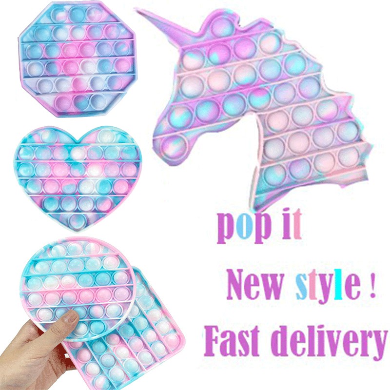 Pop It Fidget toy nhấn nút tròn giảm căng thẳng độc đáo / Đồ chơi ấn bong bóng màu cầu vồng vui nhộn