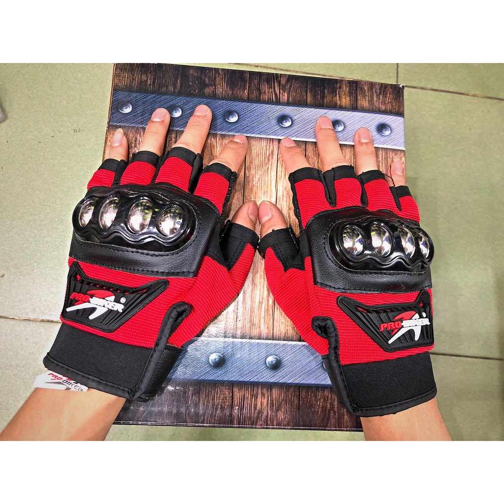 Găng tay probiker ✔️ gù inox hở ngón màu đỏ