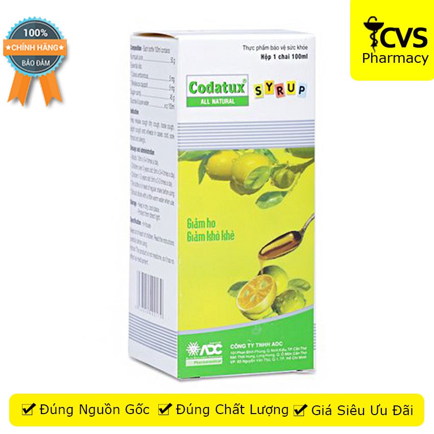 Codatux Syrup - Chai siro 100ml Giúp Giảm Ho &amp; Viêm Họng - cvspharmacy