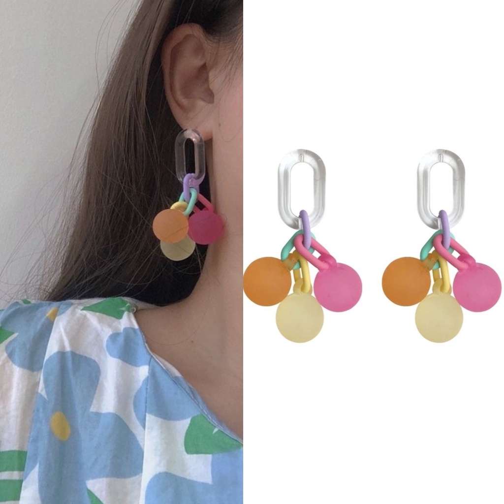 Khuyên Tai Dáng Dài Phối Tua Rua Màu Sắc Ngọt Ngào Bằng Acrylic Thời Trang Dành Cho Nữ