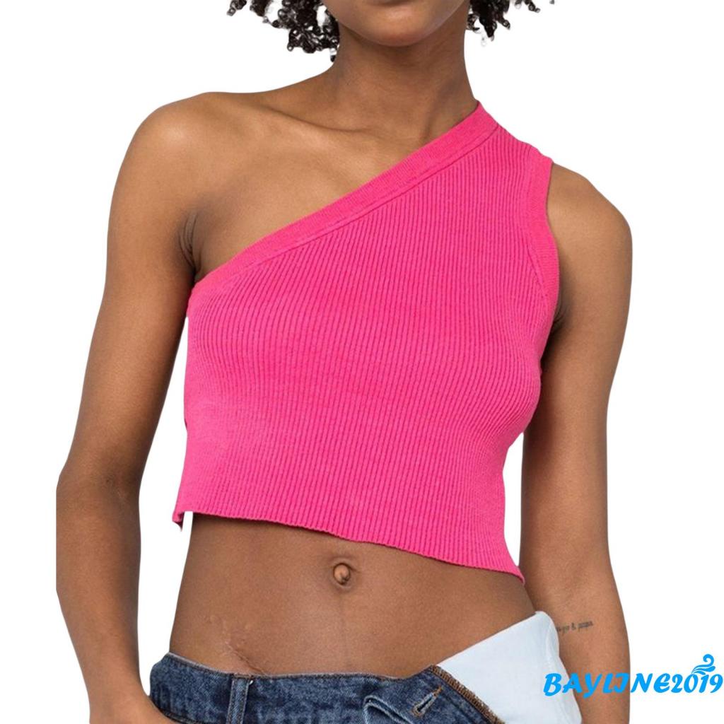 Bay-female Áo Dệt Kim Hở Lưng Một Bên Vai Màu Trơn Mùa Hè Kích Thước S / M / L