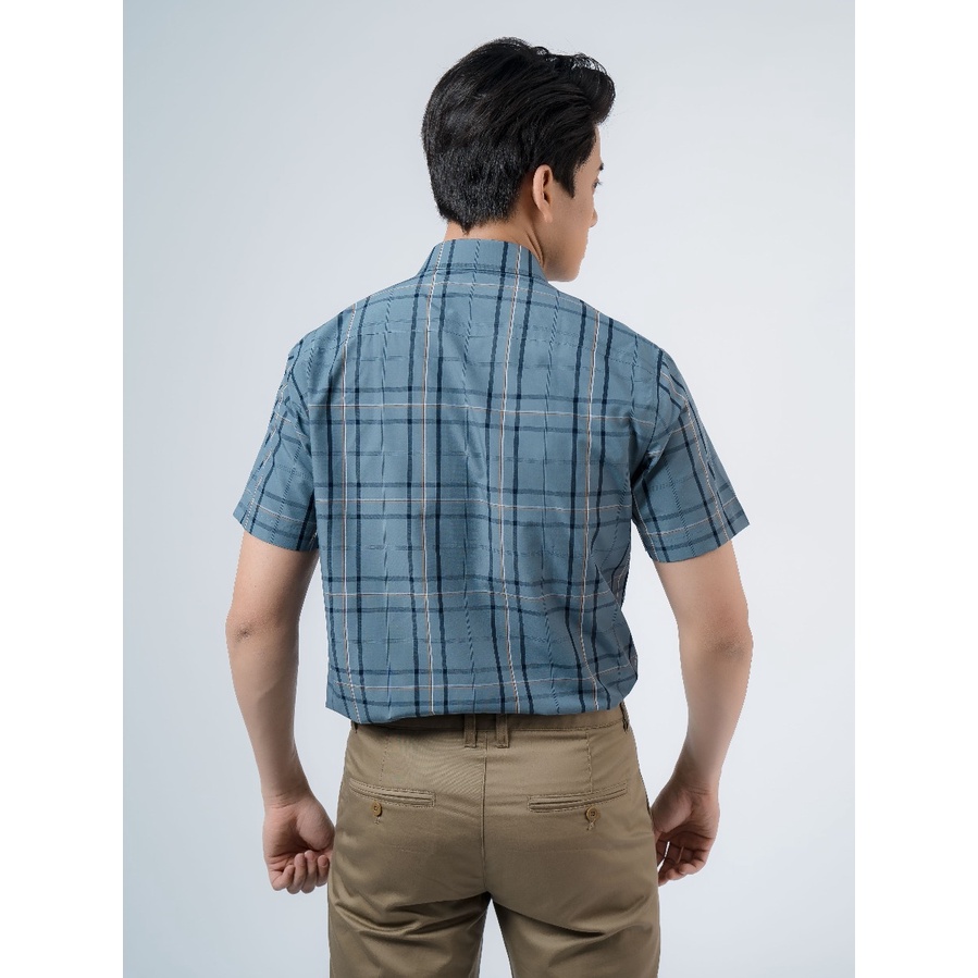 Áo sơ mi nam ngắn tay OWEN BA220052NT somi công sở vải sợi tre cao cấp màu kẻ caro lớn xanh xám navy be dáng suông