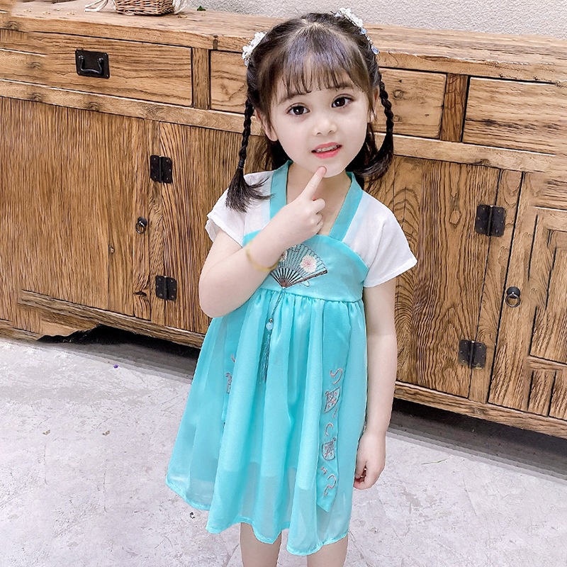 Váy Hán phục thêu họa tiết Trung Hoa xinh xắn cho bé gái 0-4 tuổi