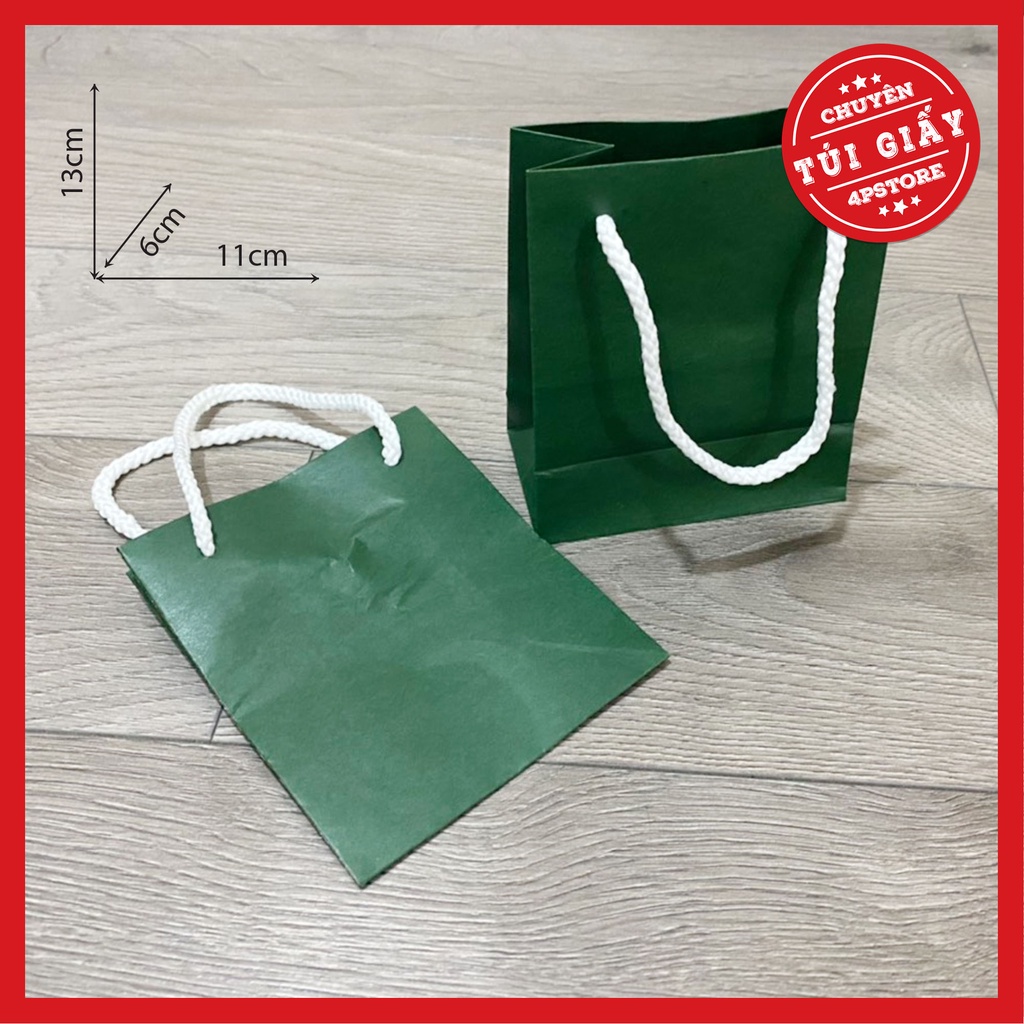 10 TÚI GIẤY XANH LÁ ĐẬM QUAI DÙ 11 X 13 X 6 CM