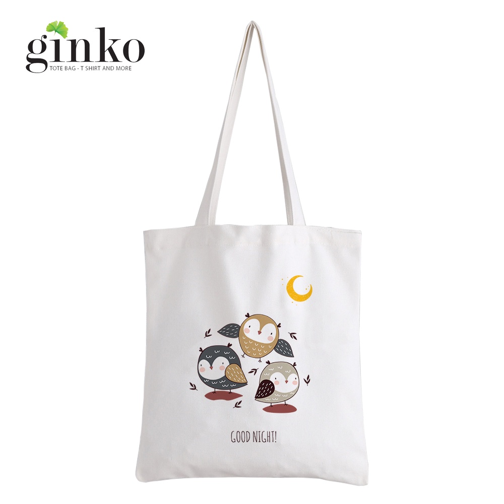 Túi Vải Tote GINKO Kiểu Basic dây kéo In Hình Owls G194