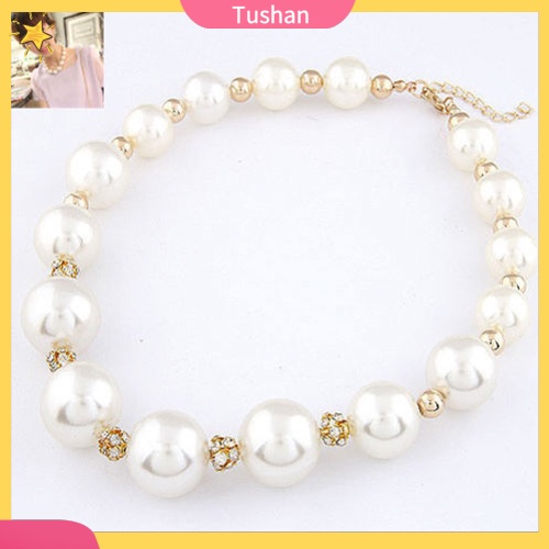 Vòng cổ xâu chuỗi hạt châu bản lớn tạo điểm nhấn cổ điển