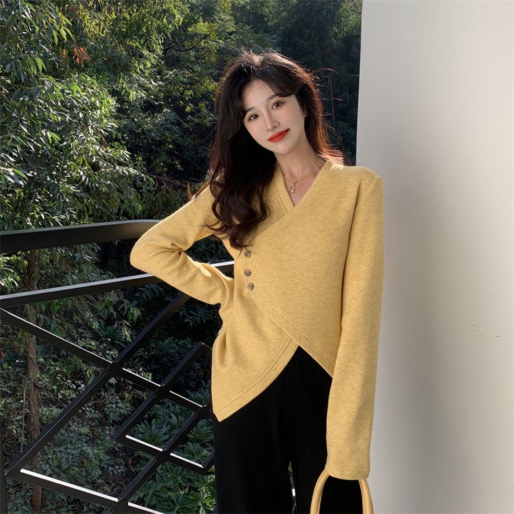 Áo Tay Dài Đan Chéo Plus Size Thời Trang Cho Nữ