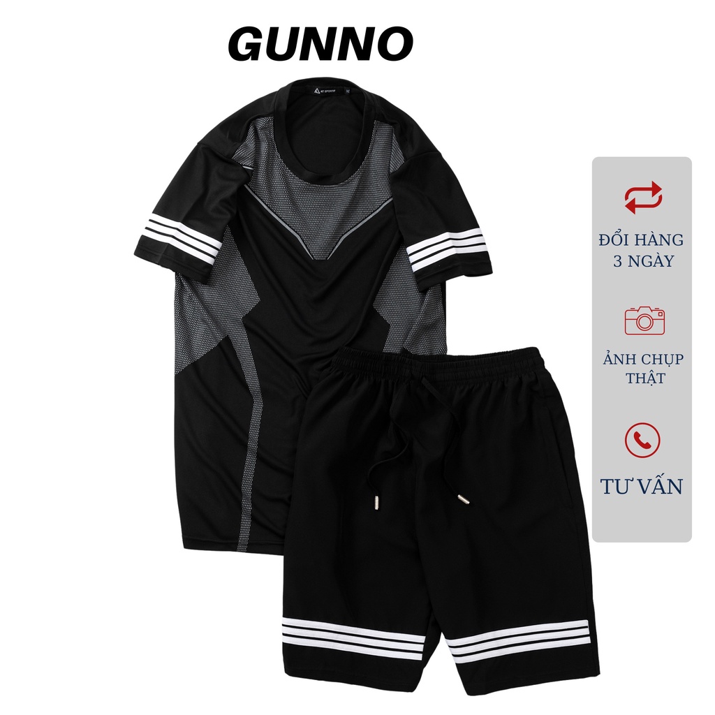 Bộ Thể Thao Nam GUNNO vải thun lạnh quần dù thoáng mát co giãn năng động thời trang