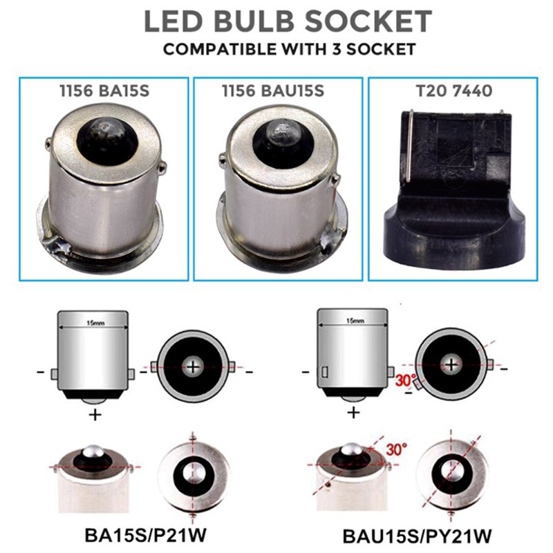 Bộ 2 Bóng Đèn led 1156 p21w ba15s py21w bau15s t20 7440 Ánh Sáng Trắng / Hổ Phách Cho Xe Hơi