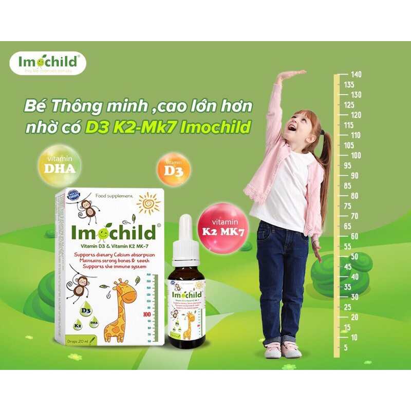 IMOCHILD Vitamin D3 K2 MK7, DHA hỗ trợ trẻ hấp thu Canxi