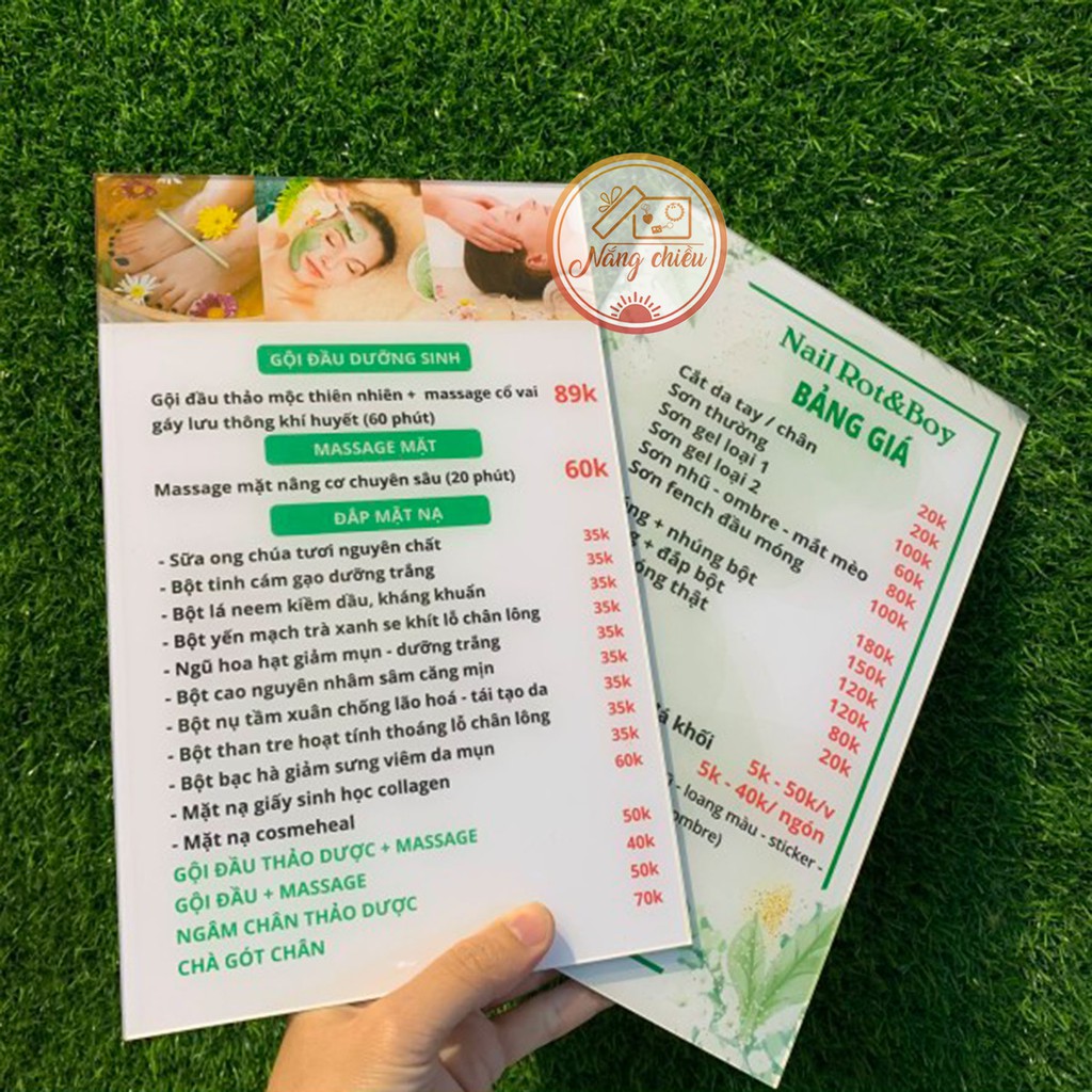 Bảng menu giá cho tiệm Nail in và thiết kế theo yêu cầu _ Menu cho quán spa, tiệm nail, tiệm gội đầu_ menu giá rẻ