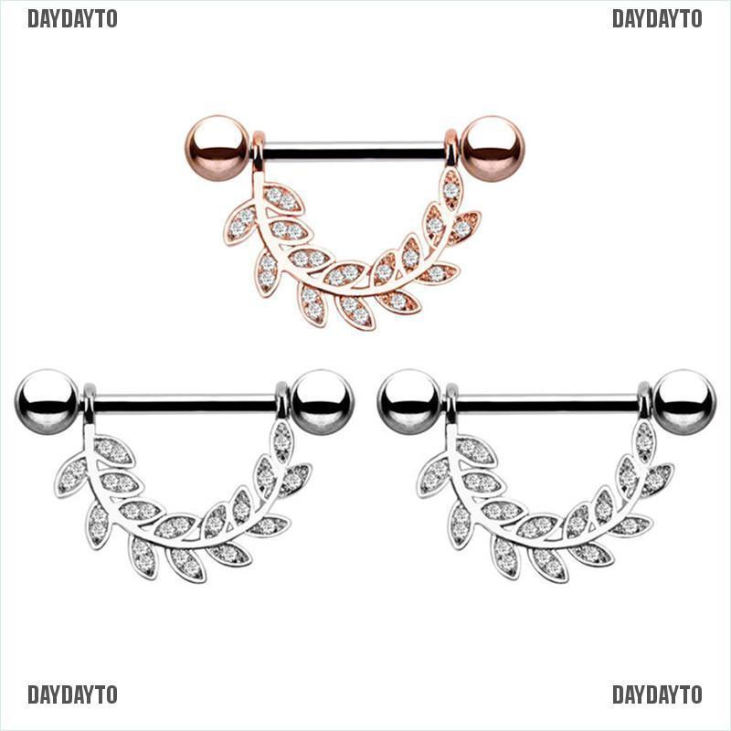 Khuyên Xỏ Lưỡi / Nhũ Hoa Hình Chiếc Lá Đính Pha Lê Thời Trang