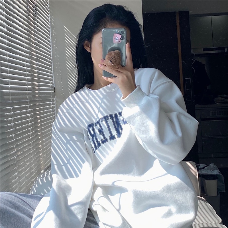 Áo thun ZHELIHANGFEI tay dài dáng rộng theo phong cách retro Mỹ dễ phối đồ