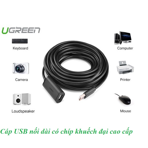 Dây USB 2.0 nối dài Active có CHIP dài 5-30M UGREEN US121, BẢO HÀNH 18 THÁNG