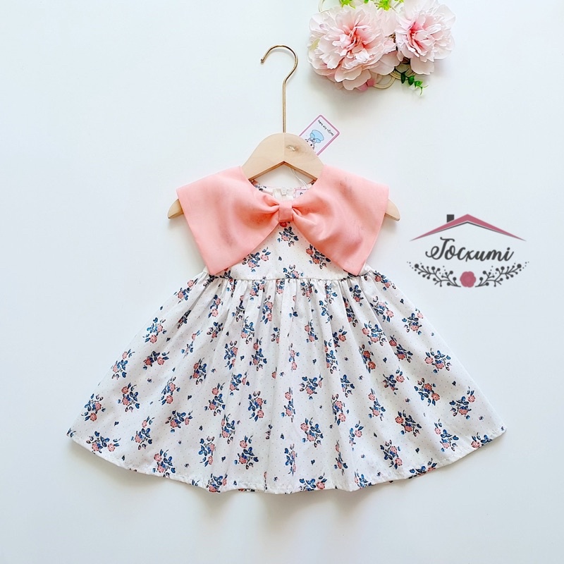 Váy tiểu thư hoa nhí cổ nơ hồng cam siêu xinh - Tocxumi