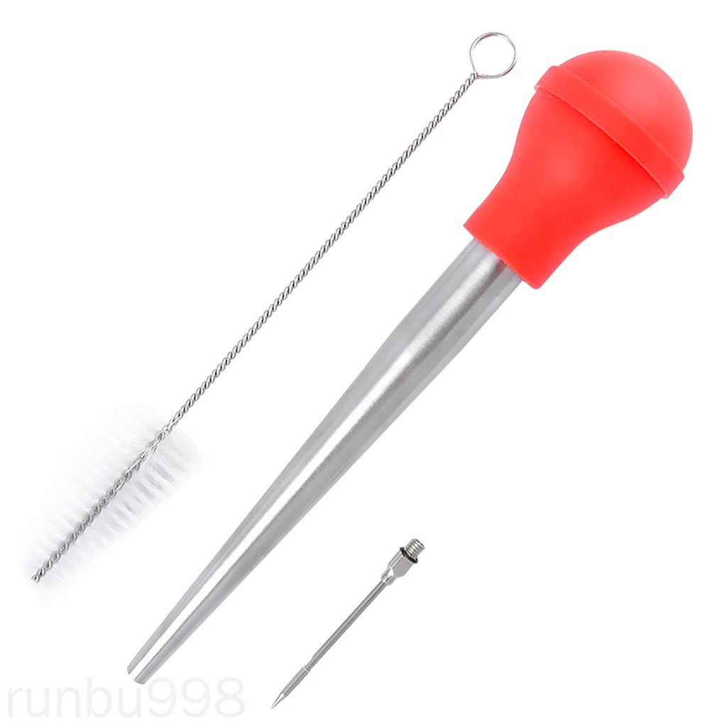 Bộ Ống Tiêm Và Cọ Phết Dầu Bằng Thép Không Gỉ Và Silicone Dùng Để Nướng Thịt Bbq Red Runbu998