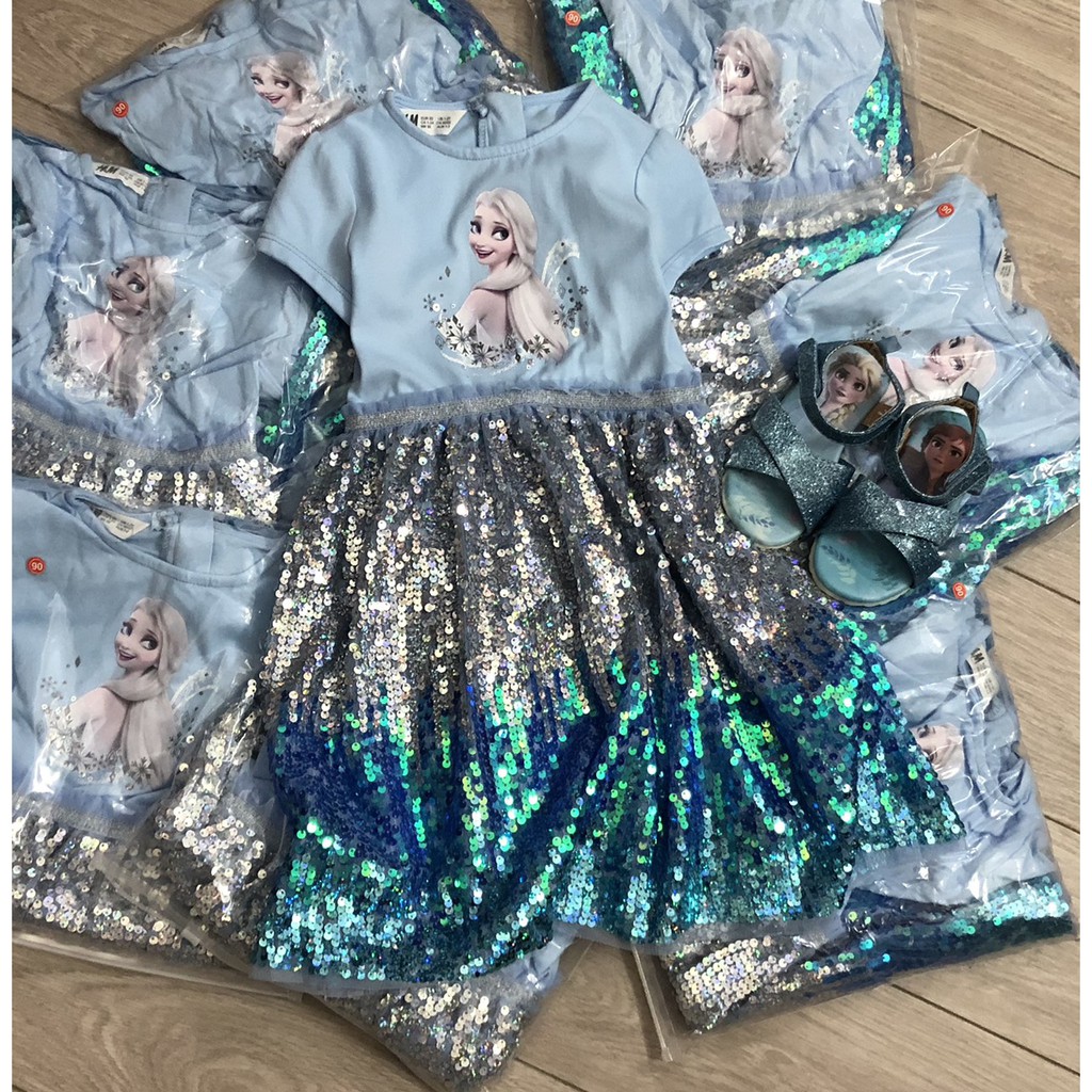Váy cho bé - Váy công chúa cộc tay cotton ELSA xanh đính kim sa siêu đẹp siêu hot dành cho bé gái từ 2-10 tuổi tuổi
