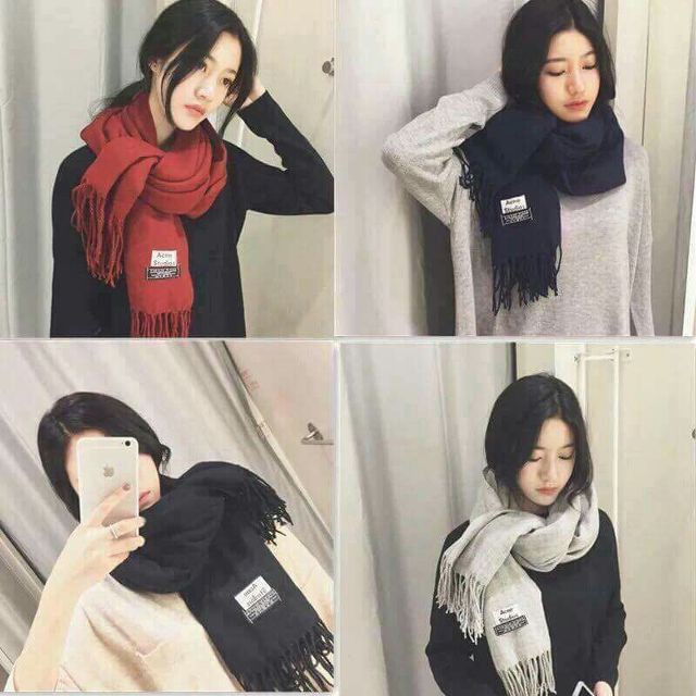Khăn quàng cổ nữ mùa đông thời trang Hàn Quốc chất liệu len dạ kẻ ngang 2 mặt phong cách vintage Tom House