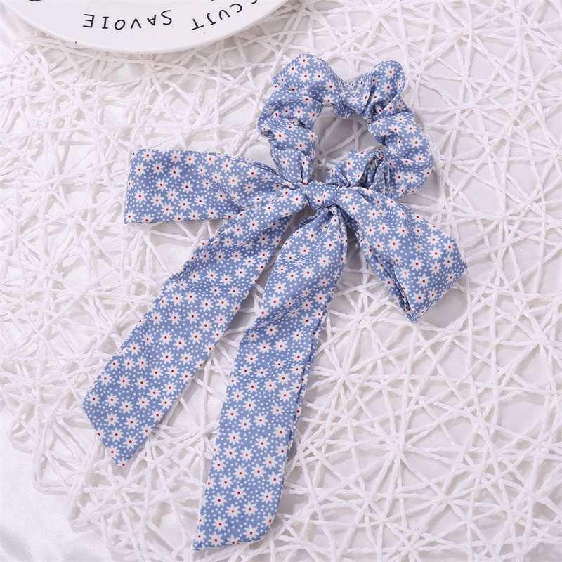 Dây cột tóc phối ruy băng thắt nơ họa tiết hoa / kẻ sọc caro đáng yêu