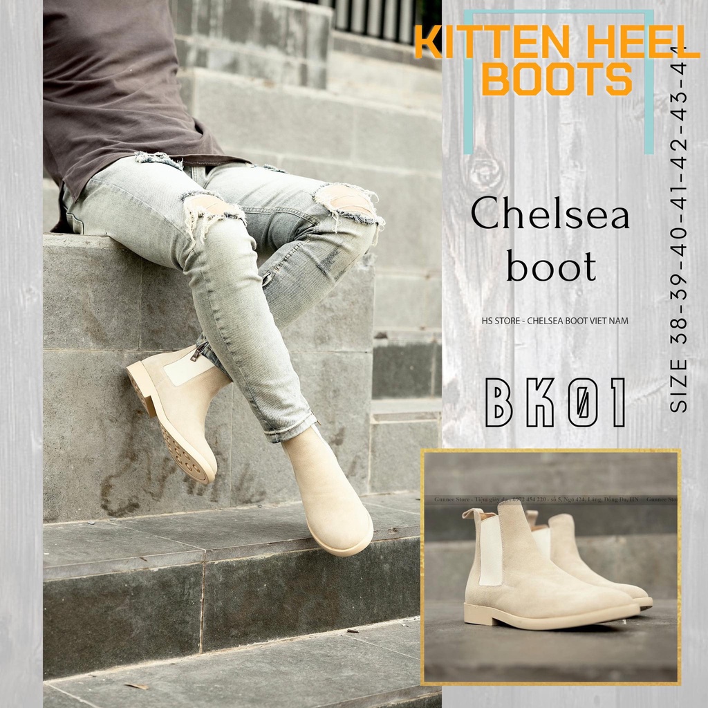 Chelsea Boots Da Lộn Màu Tan Boots Nam Tăng Cao Bí Mật