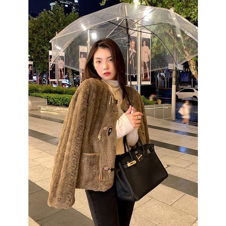 [Giao Ngay] Áo Khoác Len Lông Thỏ Dày Dáng Rộng Phong Cách Mới Mùa Đông Cho Nữ