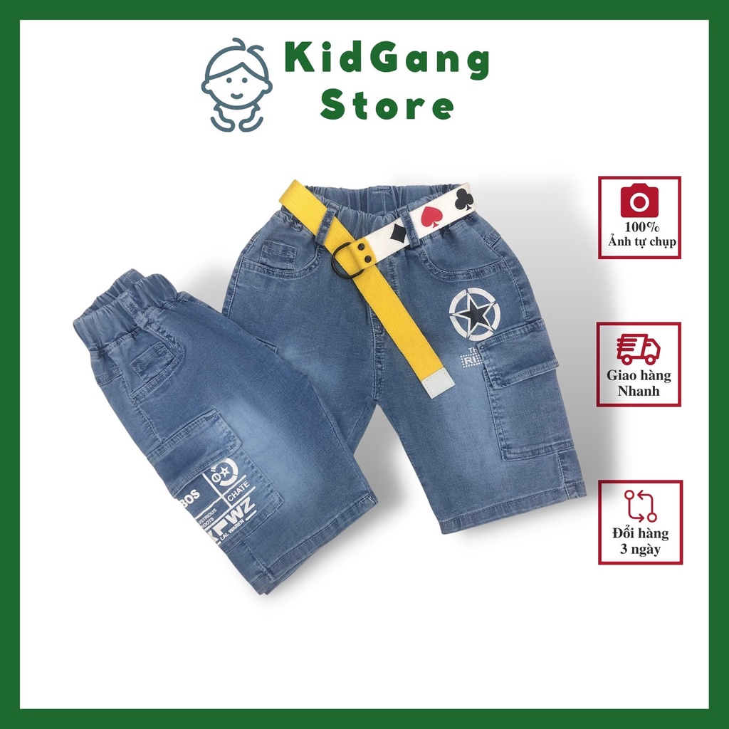 Quần jean bé trai KIDGANG mẫu quần short bé trai túi hộp vải mềm, co giãn size 18-30kg