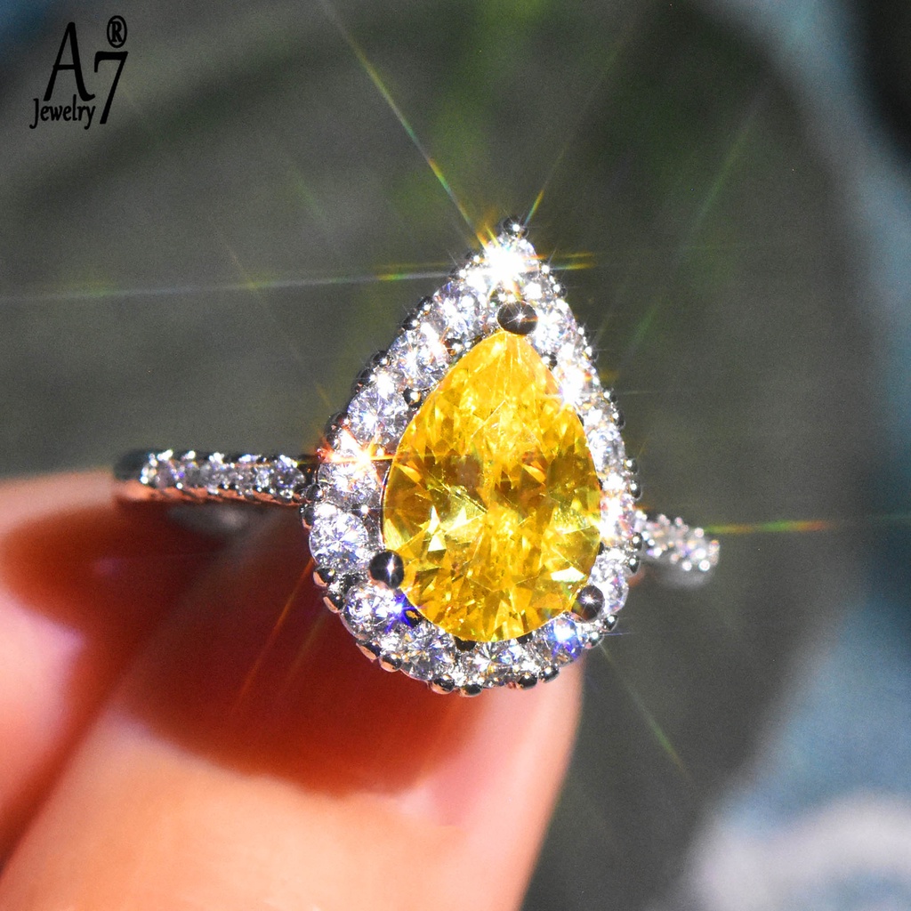 Nhẫn Mở Đính Đá A7 9 AAA Màu Vàng Có Thể Điều Chỉnh