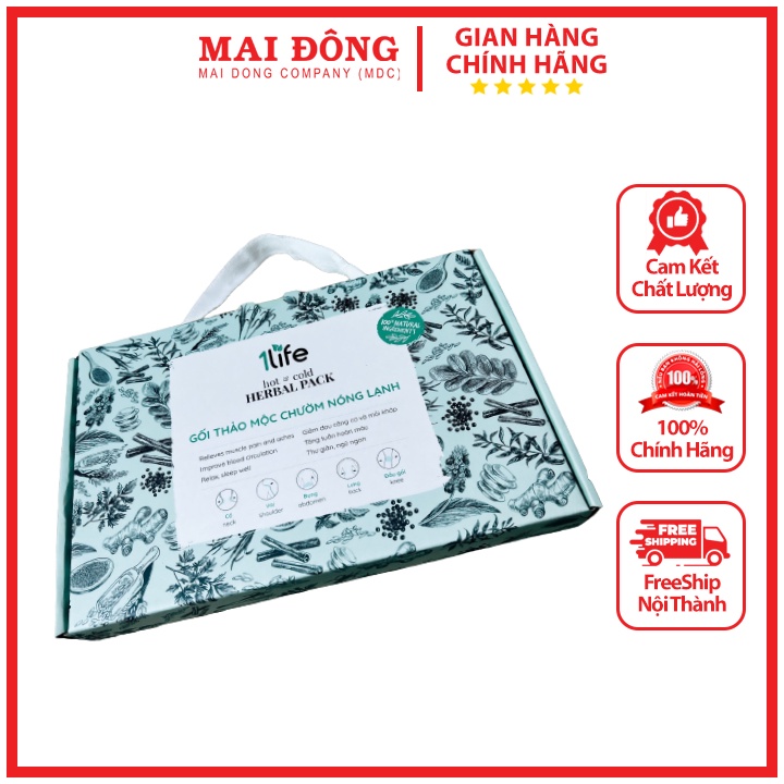Gối Chườm Thảo Mộc Nóng Lạnh 1Life Hot & Cold Herbal Pillow Thành Phần Tự Nhiên