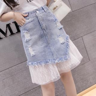Chân váy jean phối vải chiffon kiểu dáng đơn giản thời trang cho nữ