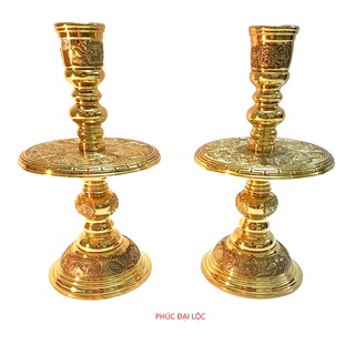 Đôi chân nến Vĩnh Tiến số 3 (VT3) cao 40 cm nặng 4,5 kg màu vàng sáng bóng - Đồ thờ phụng cao cấp bằng đồng