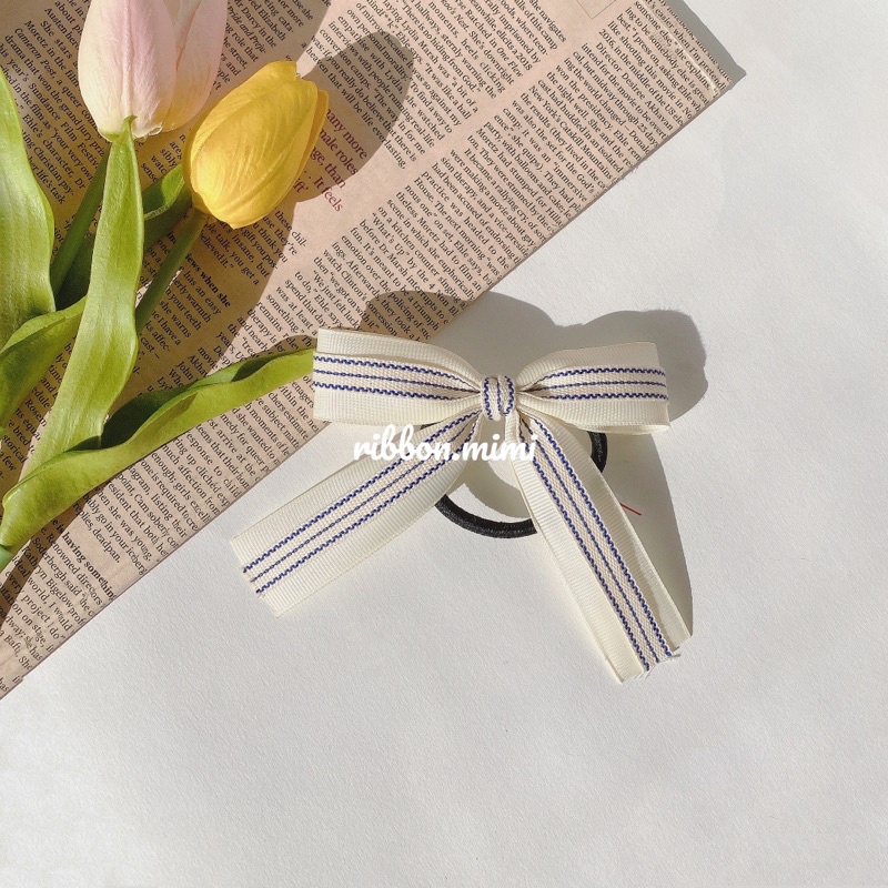 [ Hàng Thiết Kế ] Kẹp Tóc Nơ Phối Kiểu Sọc Handmade vải Cao Cấp Ribbon.mimi Kimi cột / kẹp