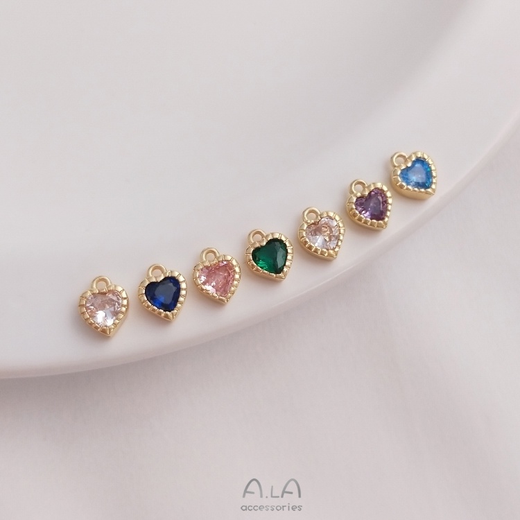 💖Trang sức DIY phụ kiện💖Mặt Dây Chuyền Mạ Vàng 14k Hình Trái Tim Đính Đá Zircon Nhiều Màu Sắc