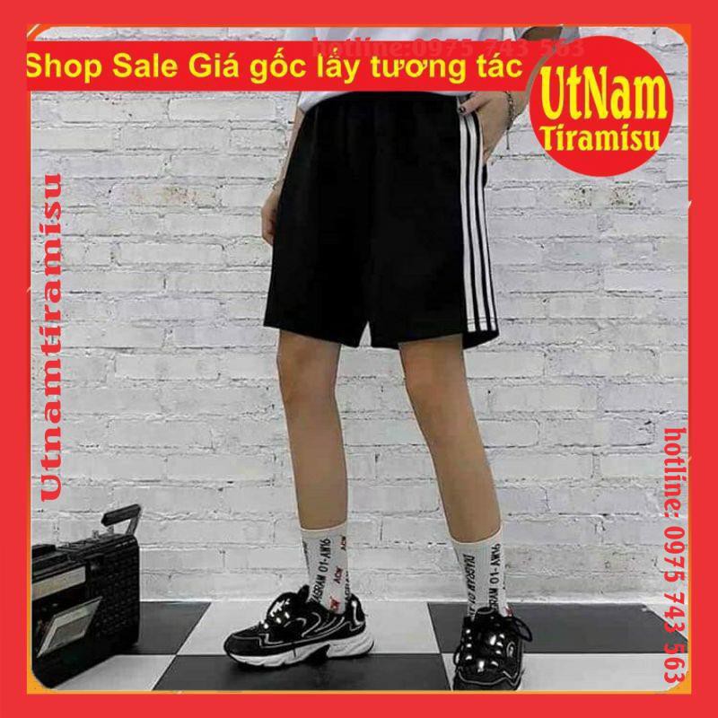 Quần Short Lửng 3 Sọc Unisex Nam Nữ Lapi VN, Freesize <55kg, Chất Thun Mát, Quần lửng 3 Line sọc trắng