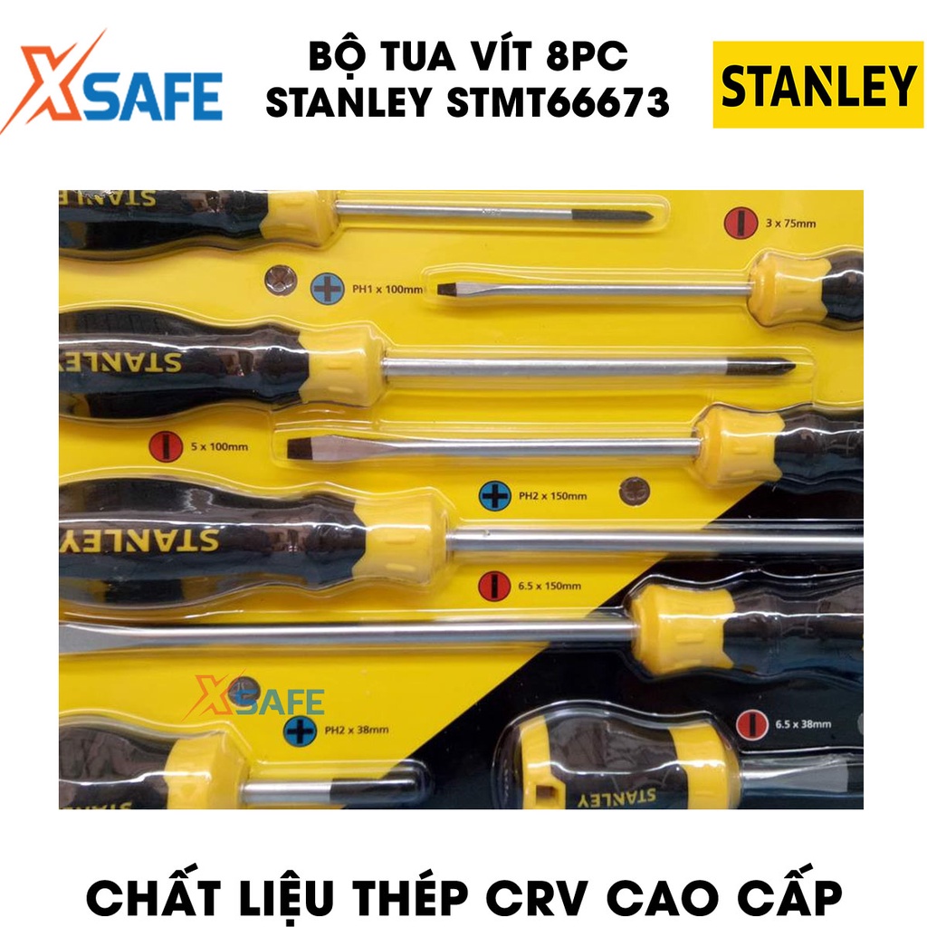 Bộ tua vít STANLEY STMT66673 8 chi tiết Bộ tuốc nơ vít Stanley 4 tua vít dẹp, 4 tua vít bake đa kích cỡ, thép CR-V