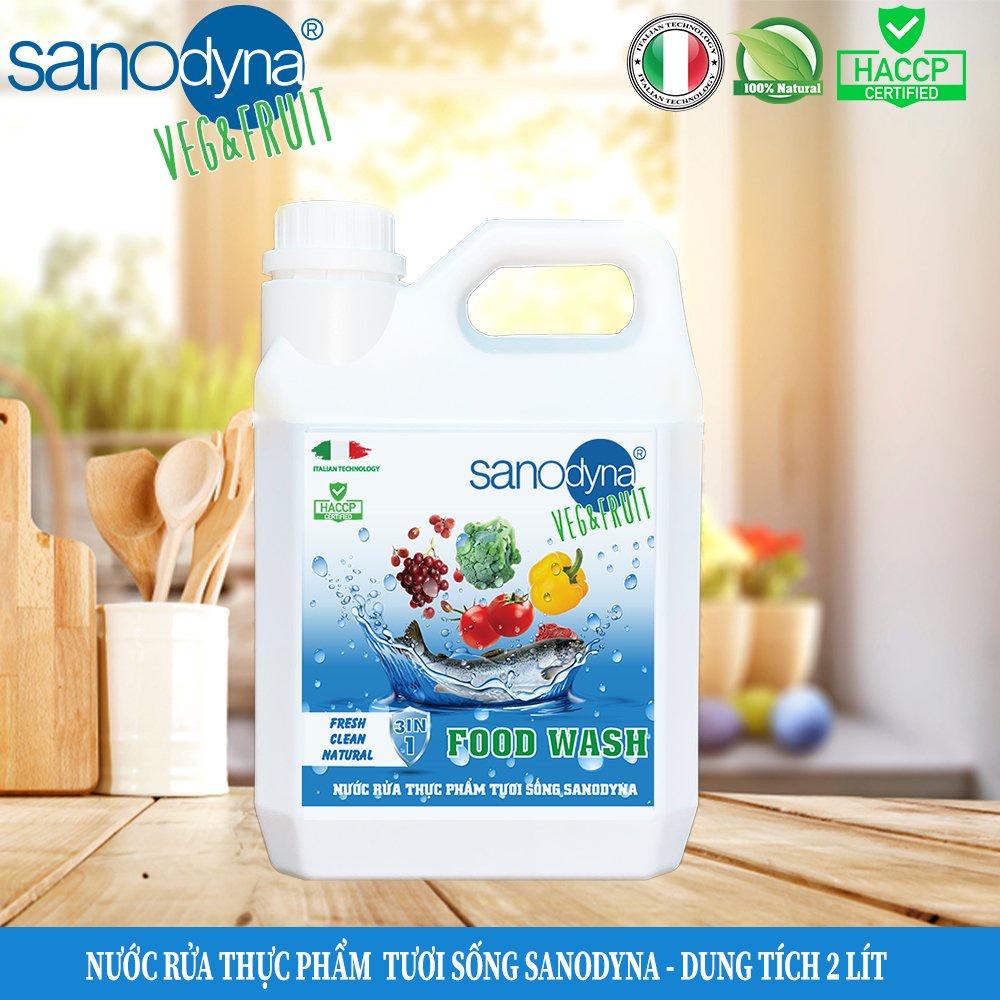 Nước rửa thực phẩm tươi sống Sanodyna Food Wash - 100% Tự Nhiên - thương hiệu từ ITALY – Dung tích 2L F2L