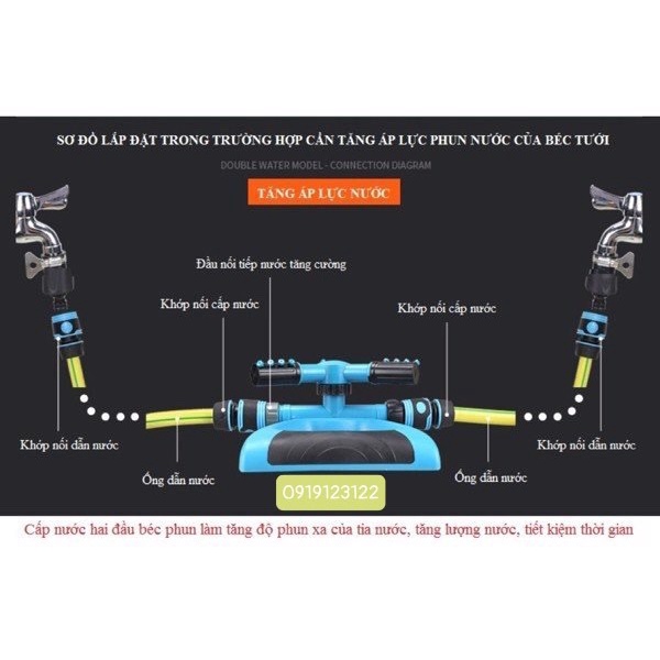 Đầu tưới 3 cánh xoay 360° Chân đế hình cánh bướm Lắp nối nhanh 16