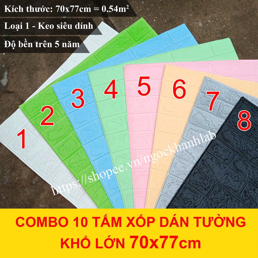 Combo 10 tấm Xốp dán tường giả gạch khổ lớn 70x77