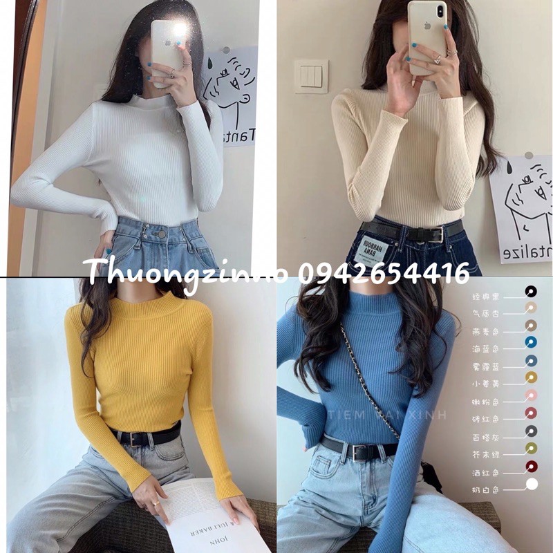 Áo len tăm cổ ba phân hàng Quảng Châu mềm mịn loại 1 Áo len lông cừu
