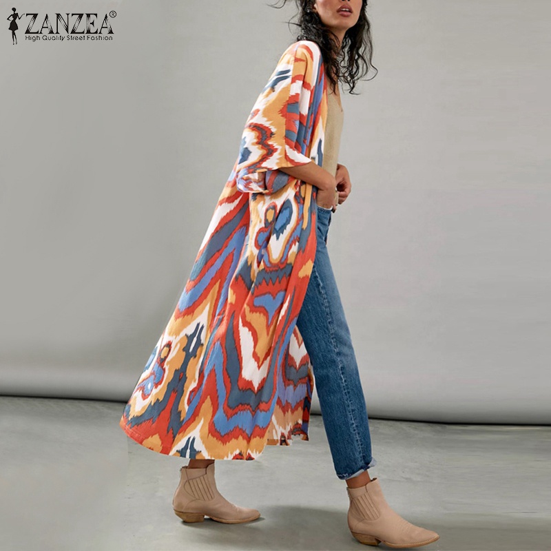 Áo khoác cardigan Zanzea tay 3/4 in họa tiết hình học thời trang cho nữ