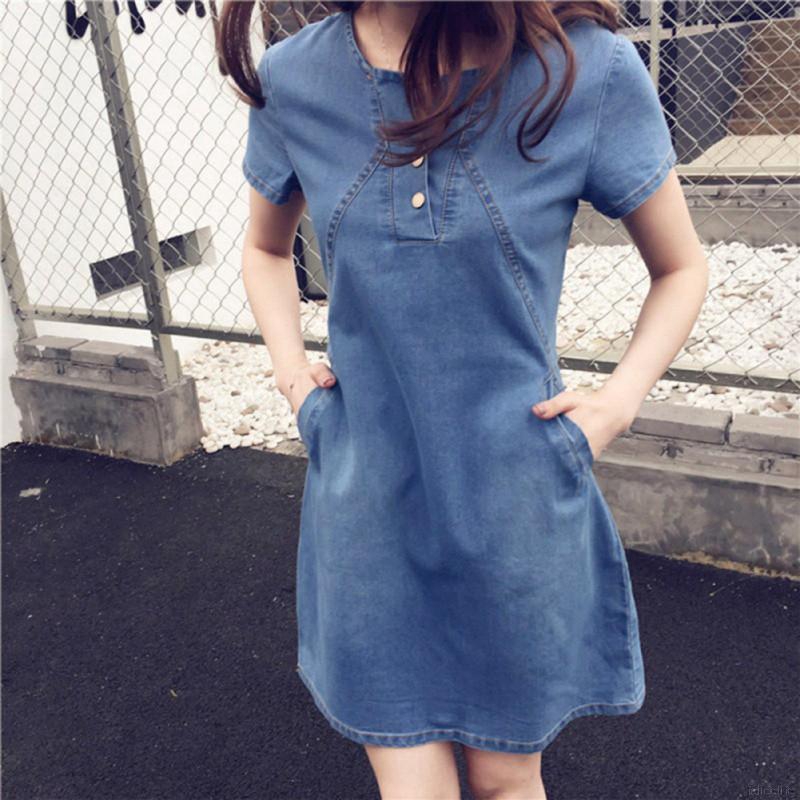 Đầm Denim Dáng Dài Thiết Kế Thanh Lịch Có Size Lớn