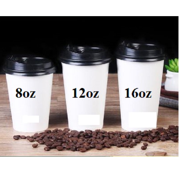 50 Cốc giấy 240ml trắng trơn đựng chanh nóng, ly 8oz nắp đen - Paper Cup Thu