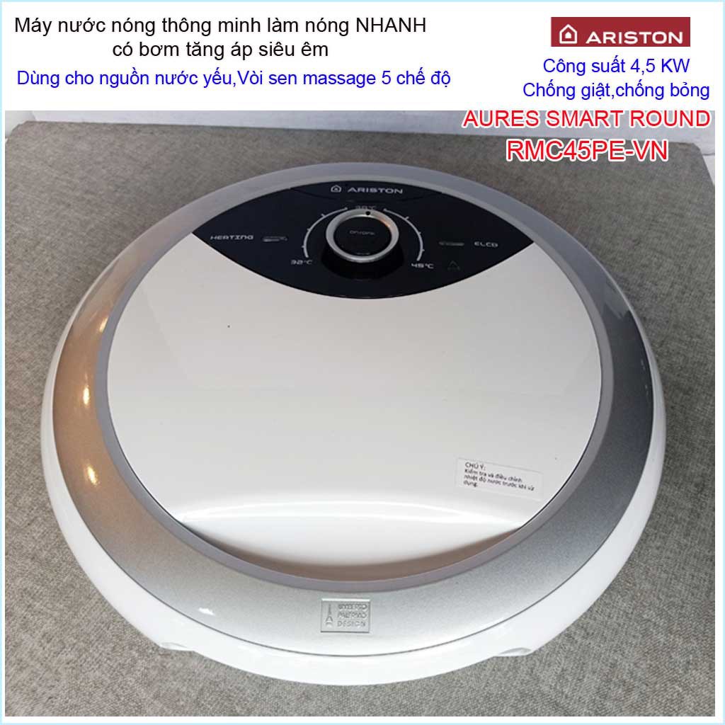 Máy nước nóng Ariston RMC45PE-VN, máy nước nóng trực tiếp có bơm thông minh Aures Smart Round (có bơm) 3195095