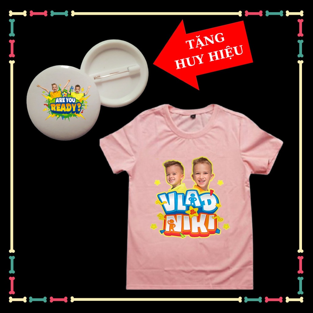 Áo thun cộc tay trẻ em vlad niki dễ thương, đủ size áo từ 10kg đến 90kg, kèm huy hiệu Vladniki