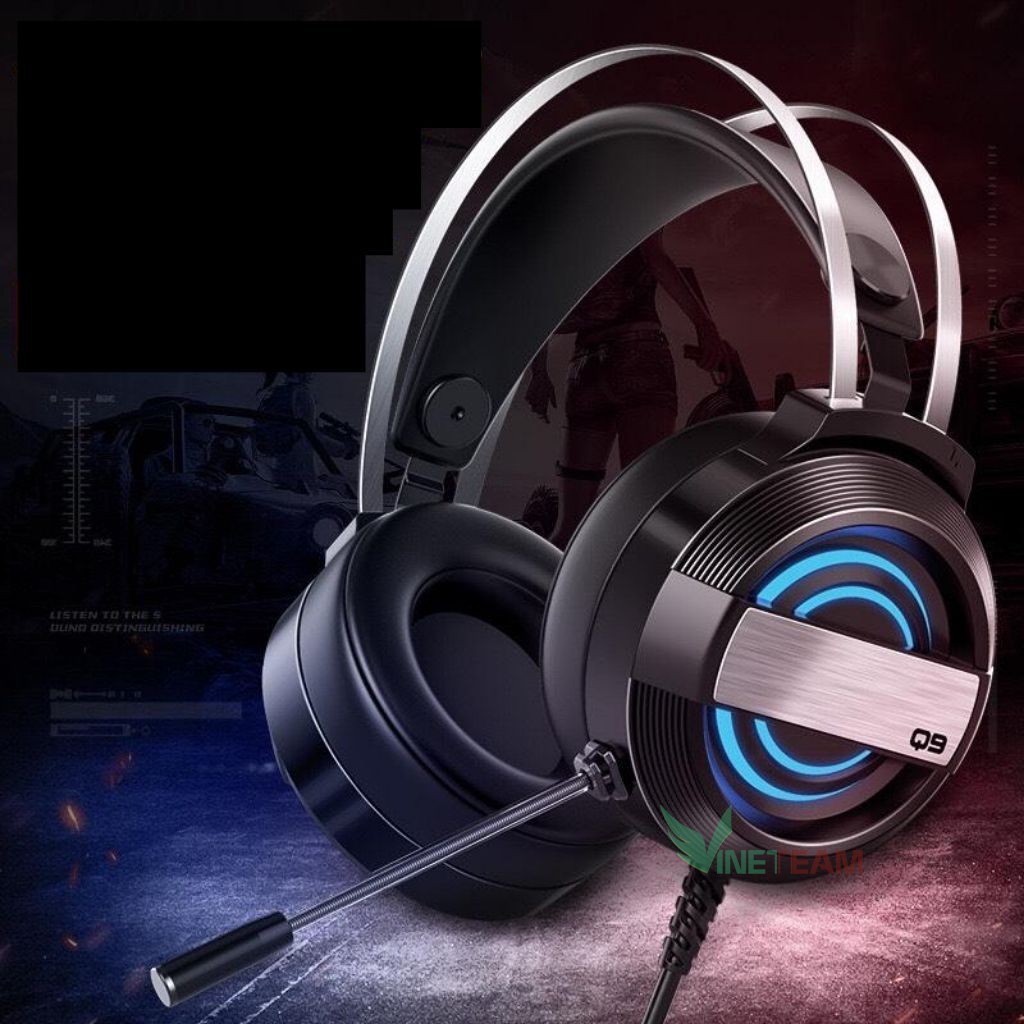 Tai nghe chụp tai máy tính GAMING Vinetteam Q9 có đèn LED đổi màu, có mic đàm thoại, headphone chơi game trên laptop, pc
