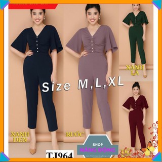 Bộ Jum Đẹp 🌸FREESHIP🌸 Jumpsuit Lửng tay loe nhúng ngực đính hột xinh xắn TJ964